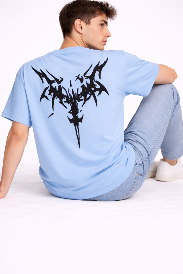 Oversize Men's T-Shirt with Back Print Streetwear Black Graphic Back Print Unisex T-Shirt Blue