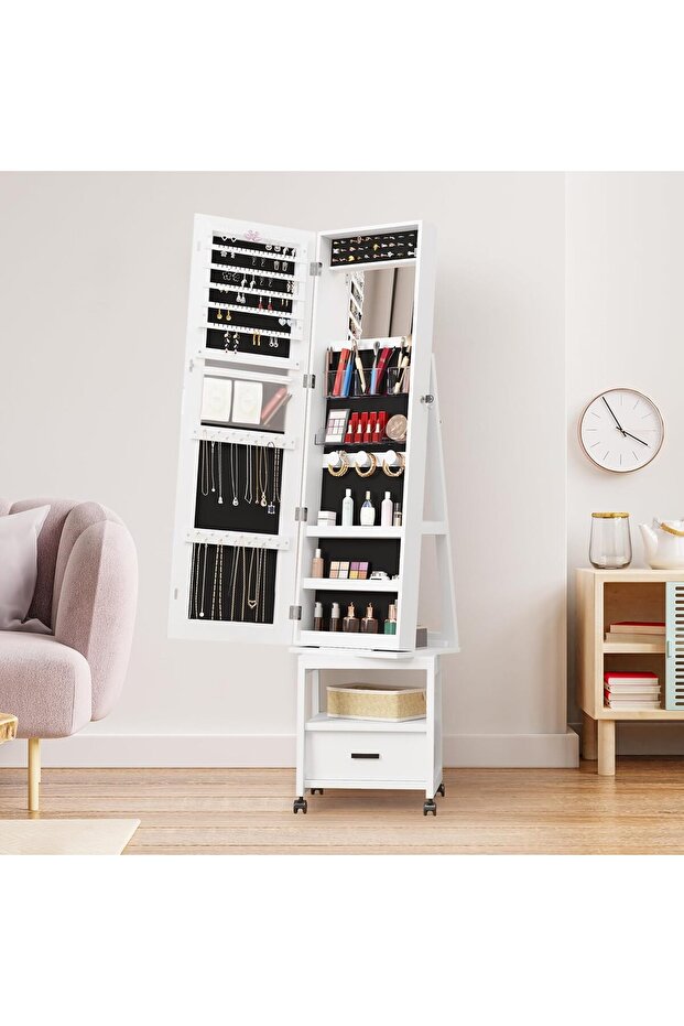 360° Swivel Jewelry Armoire with Full Length Lockable Mirror