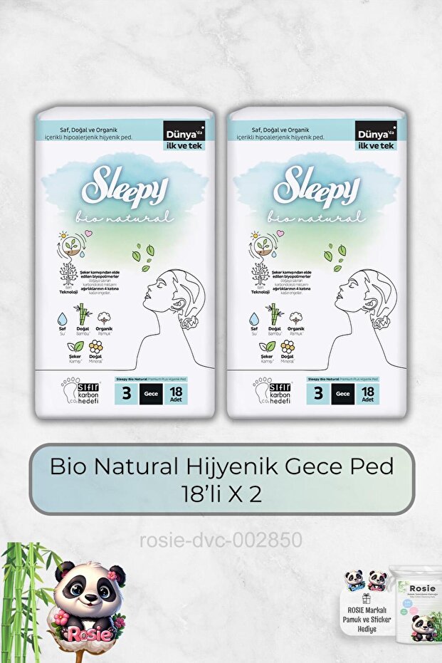 Bio Natural Hygienic Pad Night 18-Pack X 2 and Rosie Gift