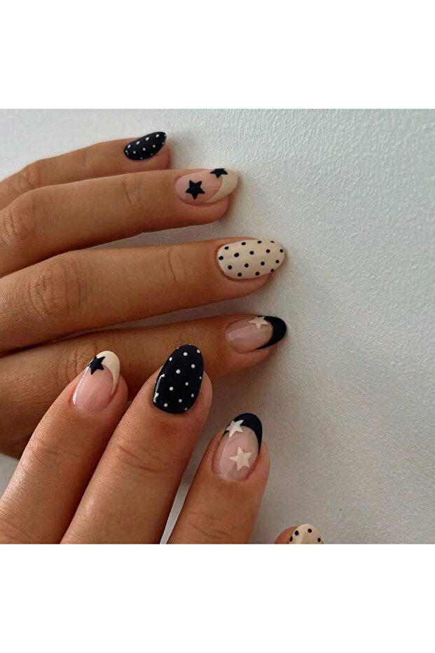 4996 24pcs Oval Star Polka Dot Nail Stickers, Acrylic Material, Perfect Fit, Set Includes: 1pc Jelly