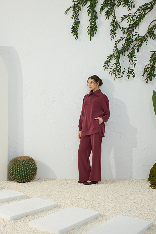 Burgundy Modal Pants - 1
