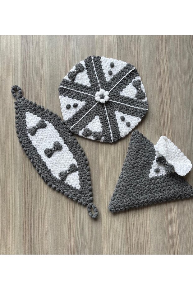 Hand Knitted 3-Piece Linen Set for the Groom's Bag | Special Design Groom Fiber Set (Round + Long + Pouch)
