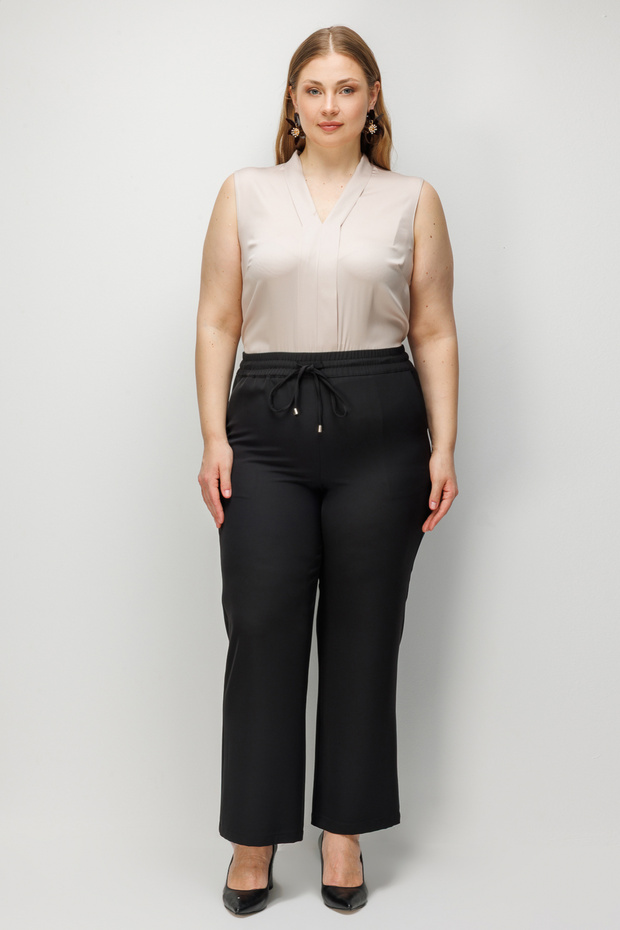 Wide Leg Trousers with Lace-up Waist