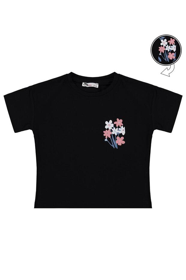 Colorful Floral Printed T-Shirt for 2-5 Years Old - Black
