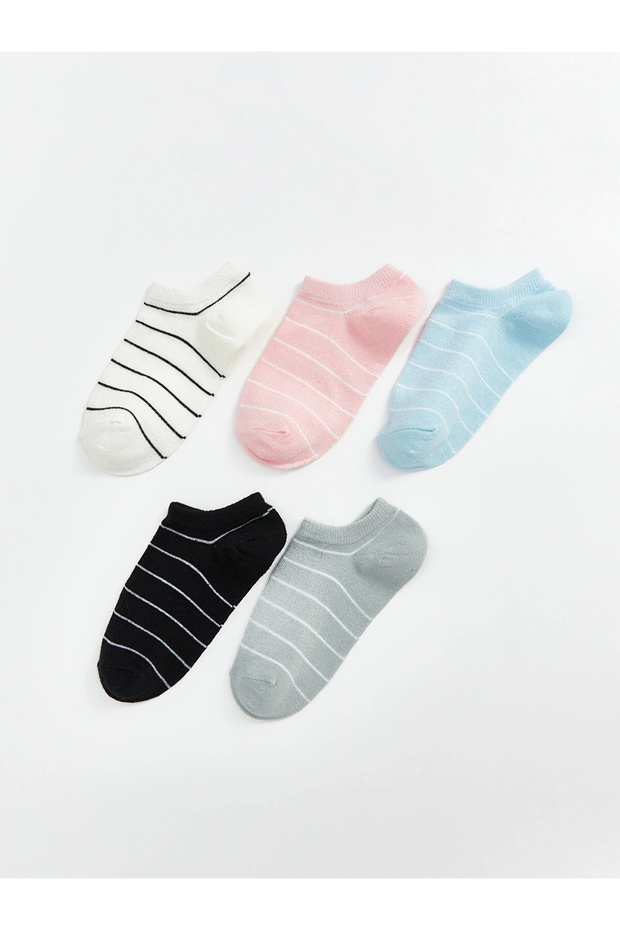 Lcw Dream Blue Striped Women's Sneaker Socks 5-Pack
