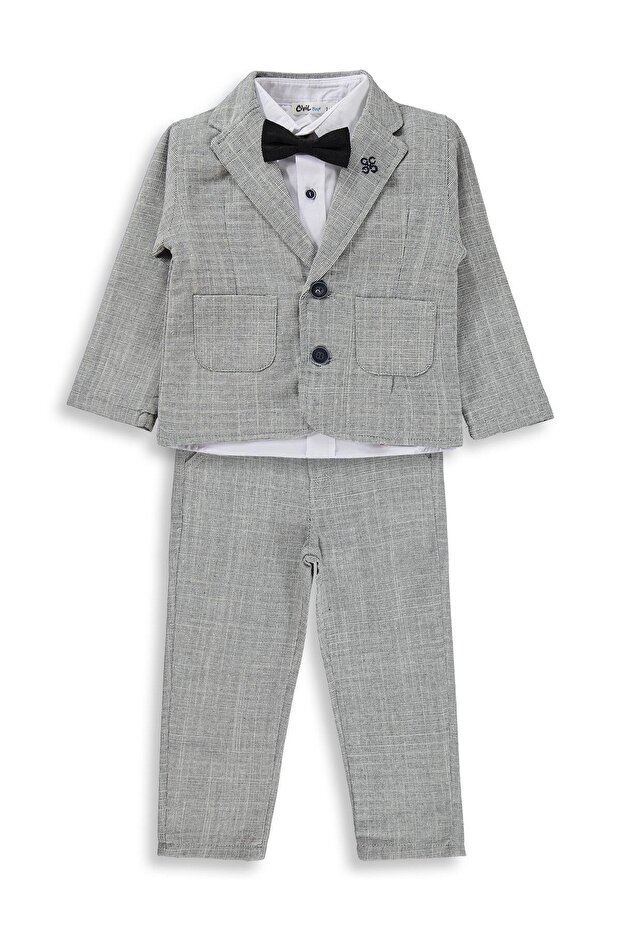 3-Piece Linen Set with Jacket for 2-5 Years Old - Gray