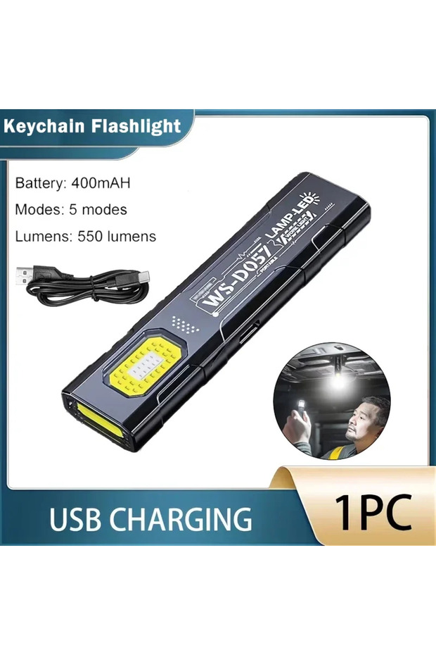 مصباح يدوي محمول S555-A بتقنية COB LED قابل لإعادة الشحن عبر USB، مصباح عمل مغناطيسي، مصباح معلق مع B