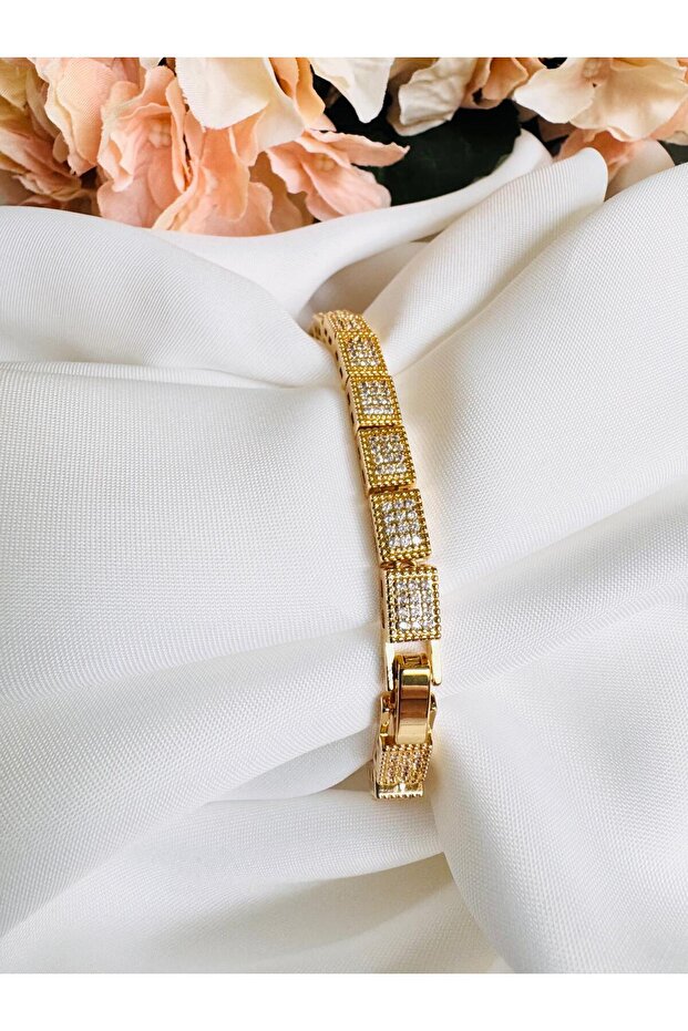 Baguette Zircon Stone Gold Color Bracelet 19 cm