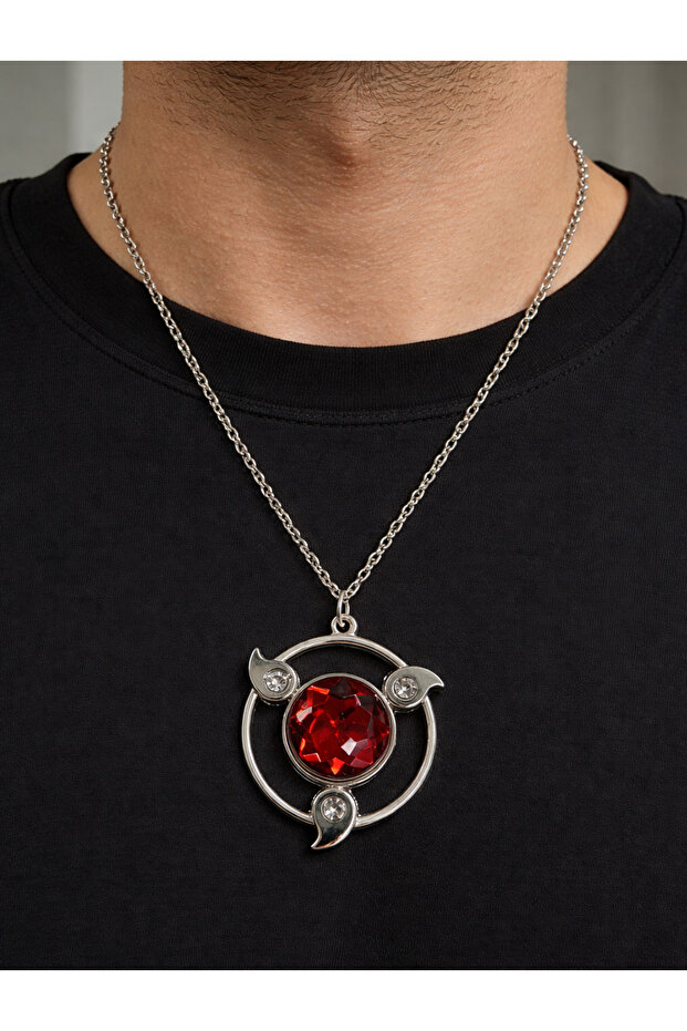 Naruto Sharingan Metal Necklace Silver Color 60 cm Chain Unisex Anime Accessory