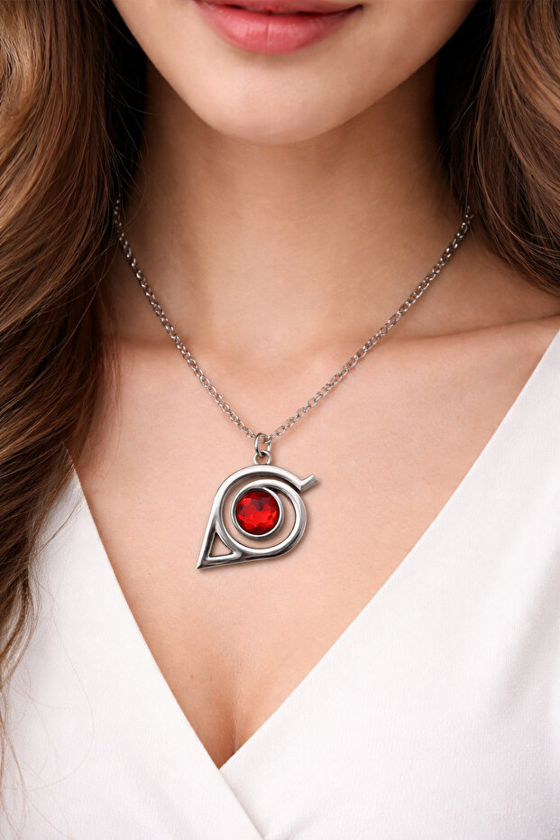 Naruto Konoha Sharingan Necklace Silver Color 60 cm Unisex Metal Chain