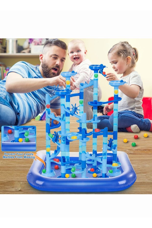 107 Pcs DIY Magnetic Building Blocks, 3D Marble Run Set, STEM Early Educational Toys, Water Maze Bal