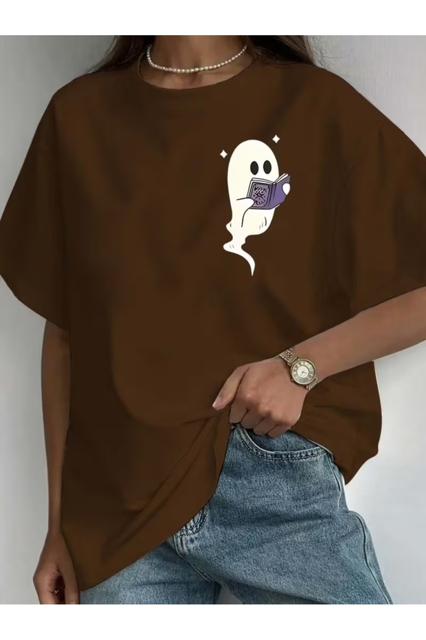Women's Cute Ghost Printed Oversize Casual T-Shirt