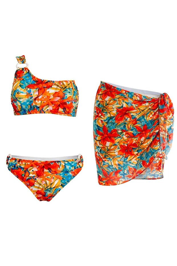 One Shoulder Ring Bikini Set - 1