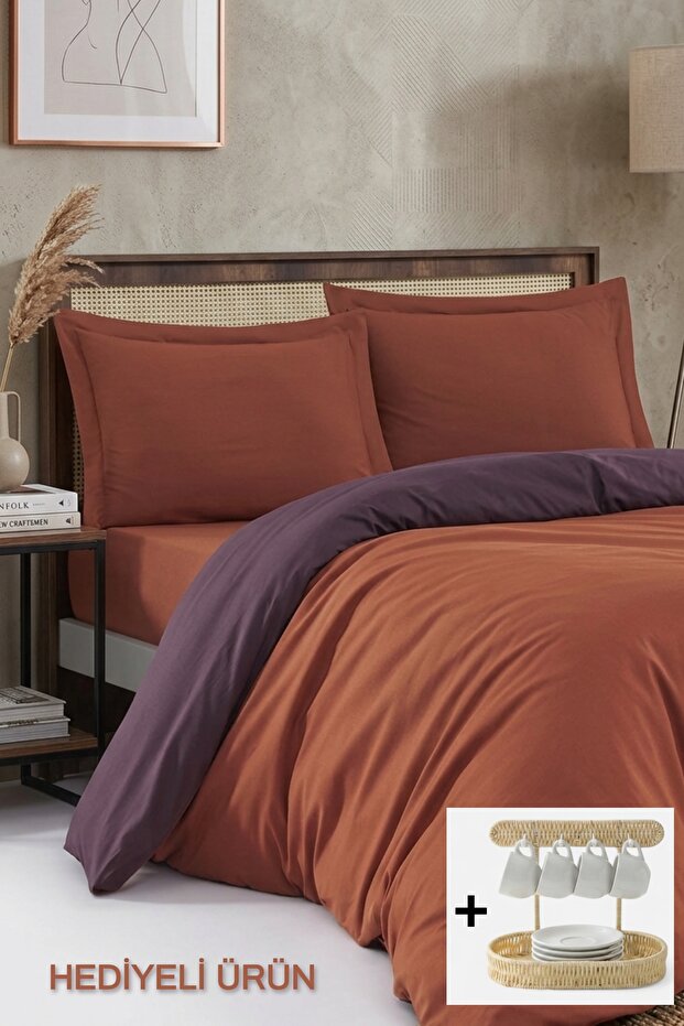 Double Duvet Cover Set Double Color Orange/Purple