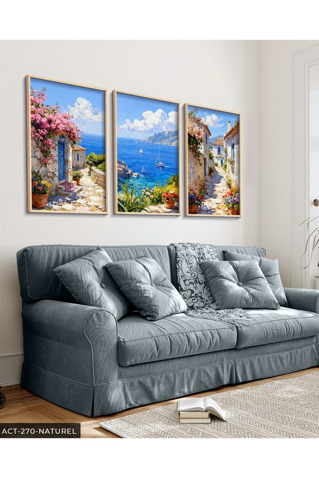 Oil Painting Look Seascape 3 Piece Wooden Framed Painting Act