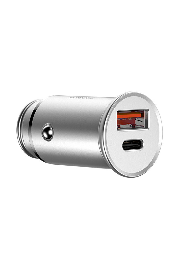 Încărcător auto circular metalic (CCALL-BS0S) - Type-C, USB, PPS 30W, Multi-protocol - Argintiu - 3