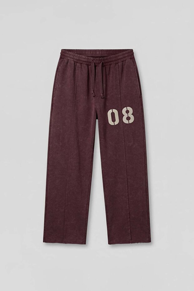 Men's Baggy Fit Vintage Washed 08 Printed Sweatpants Claret Red