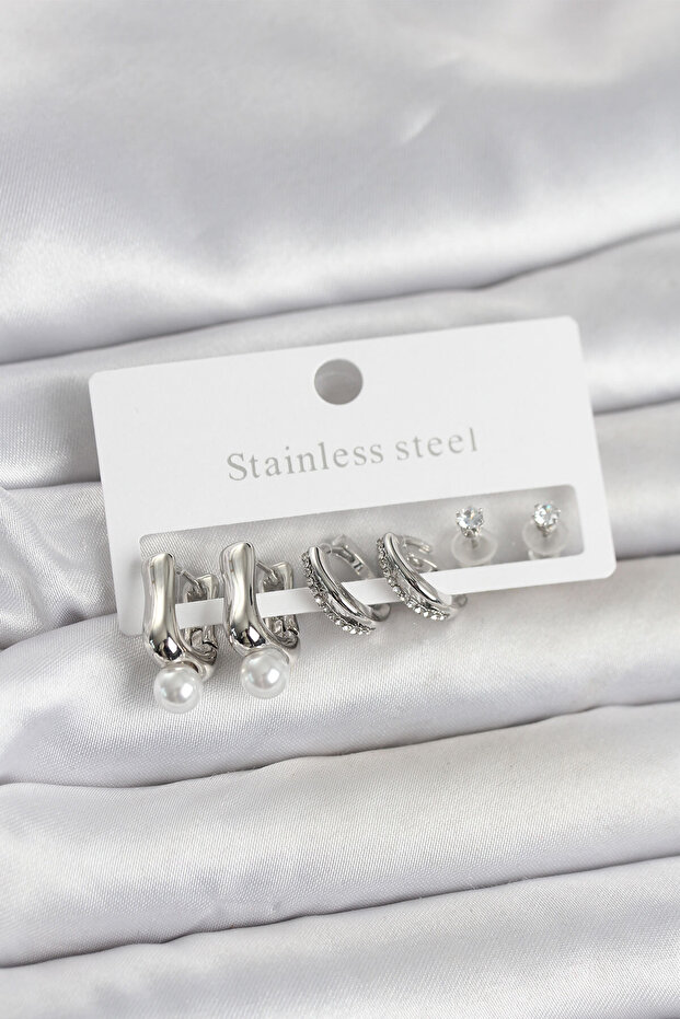 316L Steel Silver Color Women's Earring Set -