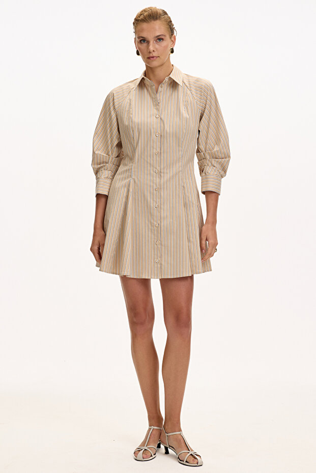 Reglan Sleeves, Pleated Waist, Pocketed Regular Mini Dress