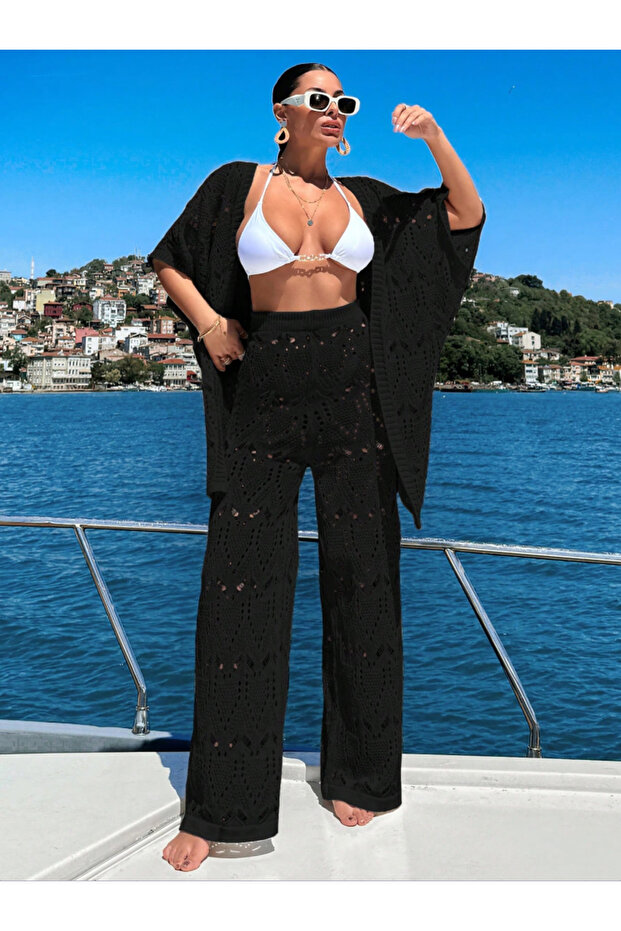 Cotton Kimono Set for Women – Oversized Knitwear Beach Vacation Combination