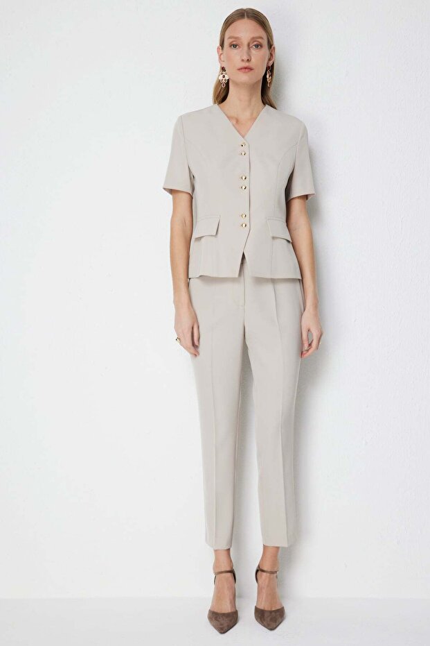 Low Waist Narrow Leg Crepe Trousers