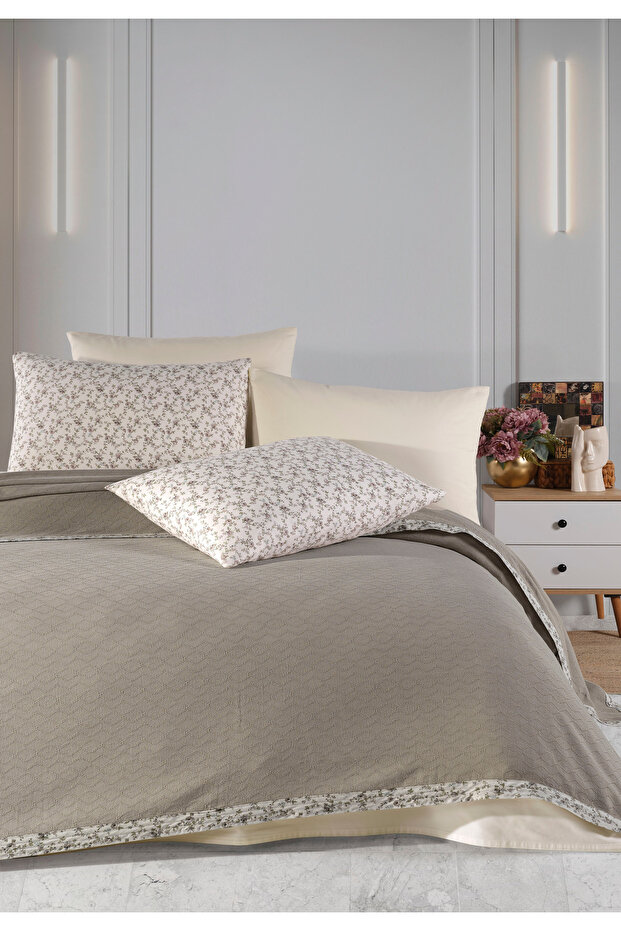 100% Cotton Olivia Biyeli Toprak Single Pique Set 160 X 230 cm