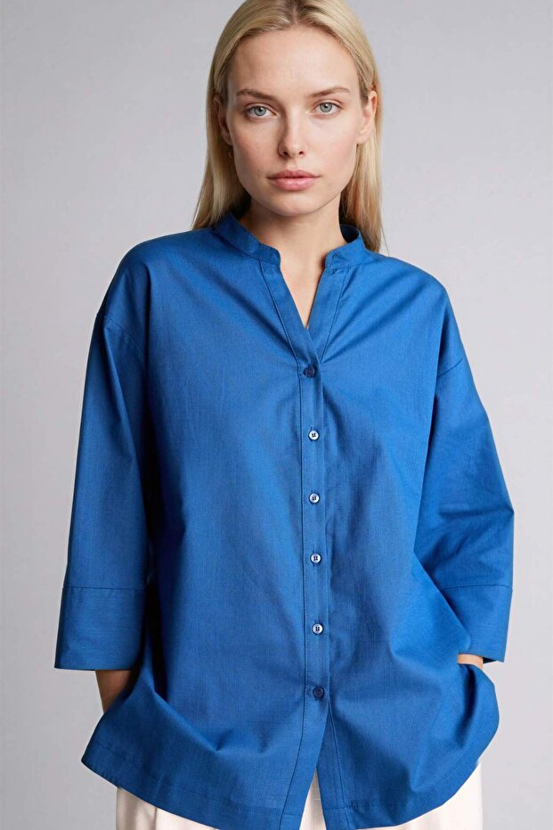 100% Cotton Regular Fit Crew Neck Flared Long Sleeve Shirt F5838Ax26Sm