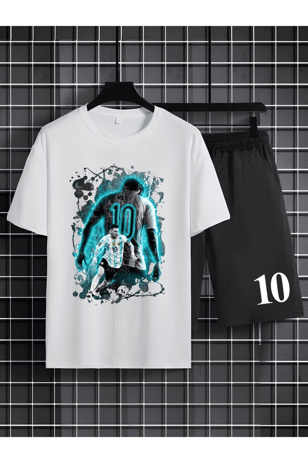Lionel "The Goat" Messi Printed 100% Cotton Crewneck Children's T-Shirt-Shorts Two-Piece Set
