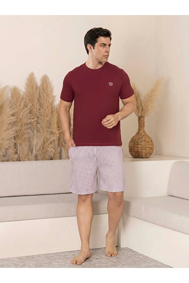 Men's Dad Dowry Modal Fabric Shorts with Six Pockets, Short Sleeve, Fit Crew Neck Cotton Pajama Set