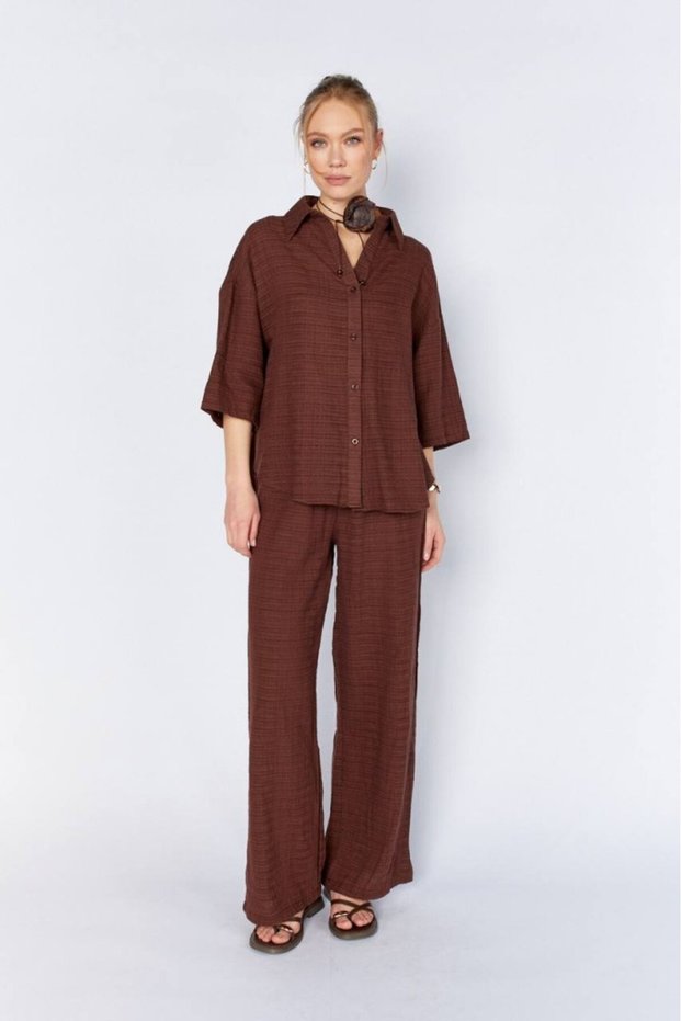 Women's Shirt Women's V-Neck Shirt Brown Shirt