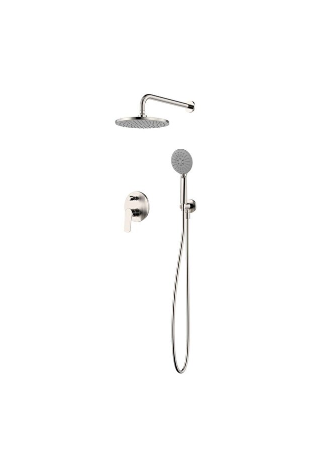 Plus Brown 2 Way Concealed Bath Mixer Overhead Shower And Hand Shower Brushed Nickel