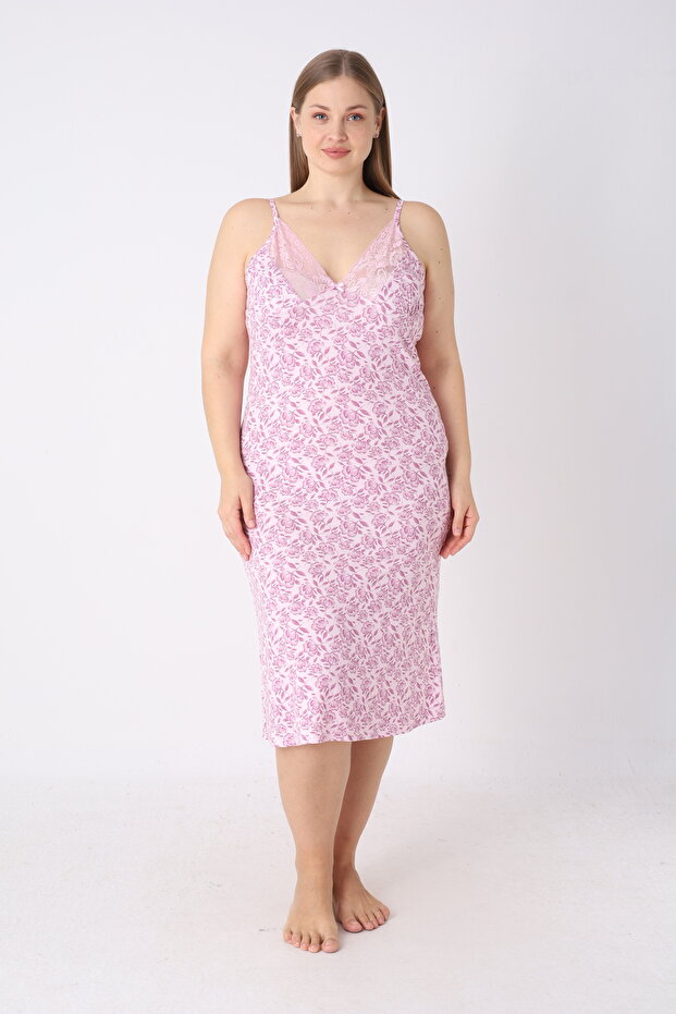 Premium Patterned Ring Viscose Soft Textured Lace Detailed Strap Home Dress & Nightgown