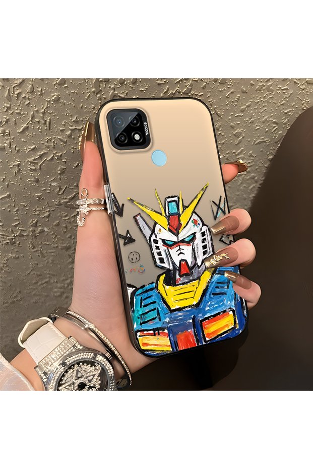 حافظة حماية متوافقة مع Realme C21 بتصميم روبوت أنيق للرجال