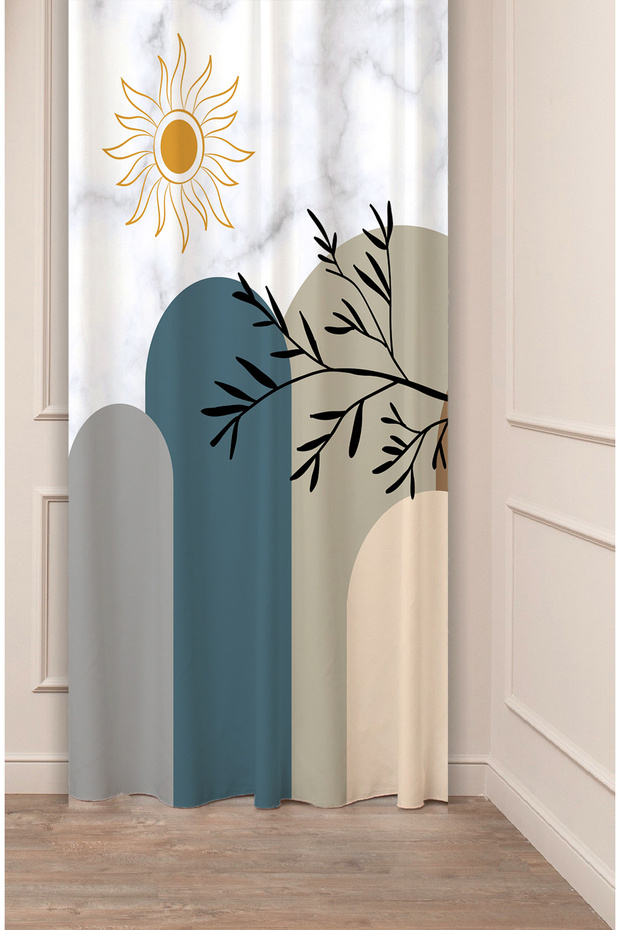 Geometric Pattern Nordic Leaf Marble Pattern Specially Designed Digital Printed Stylish Modern Background Curtain