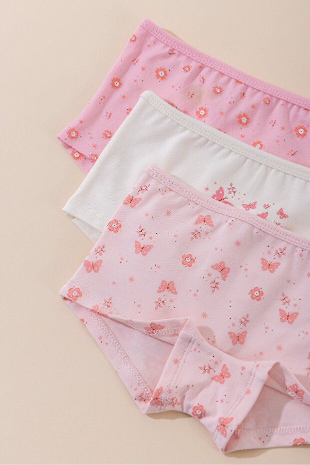 BAYKAR Kız Çocuk Pamuklu Renkli Baskılı Likralı Boxer 3'lü Paket 5706 Renkli
