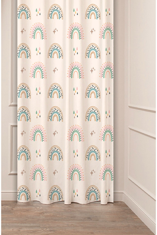 Rainbow Drop Patterned, Specially Designed, Digitally Printed, Stylish Modern Children's Room Background Curtain