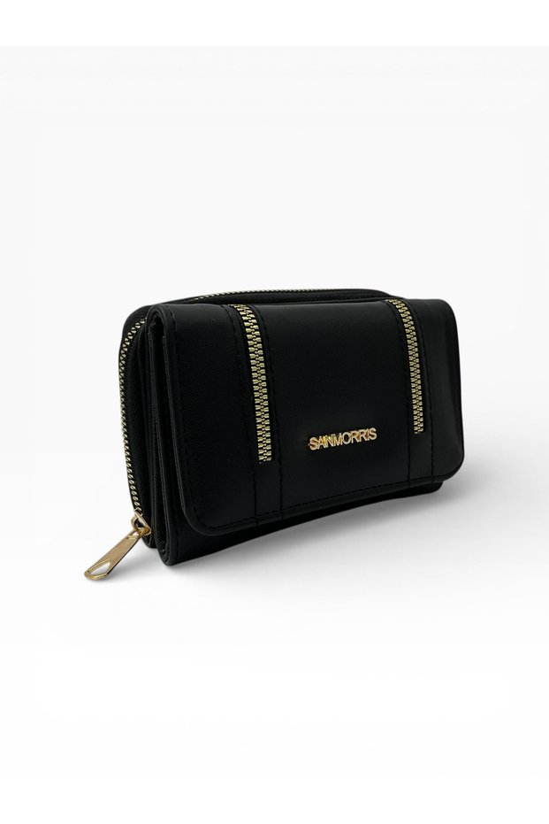 Women's Faux Leather Gold Zipper Detailed Stylish Wallet
