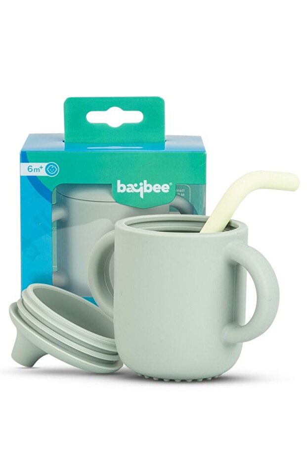 Baby BPA-Free Silicone Sipper Cup with Straw & Lid Spill Proof Training Cup 6+ Months Green