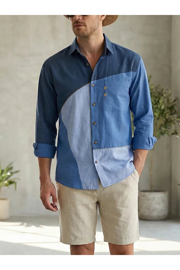 Oversize Handcrafted Detailed Cotton Linen Picasso Shirt