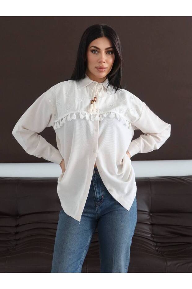 Tasseled Linen Women's Shirt