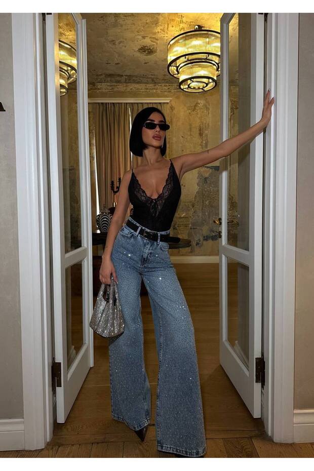 Crystal Stone Baggy Wide Leg Jeans