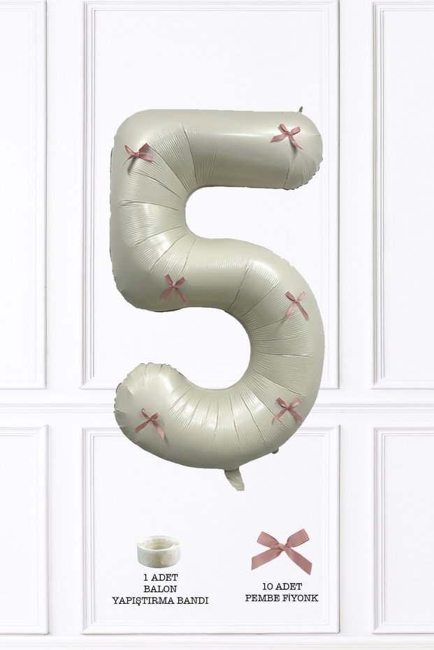 5 Year Old Pink Bow Ribbon Retro Cream 5 Year Old Balloon Number Balloon