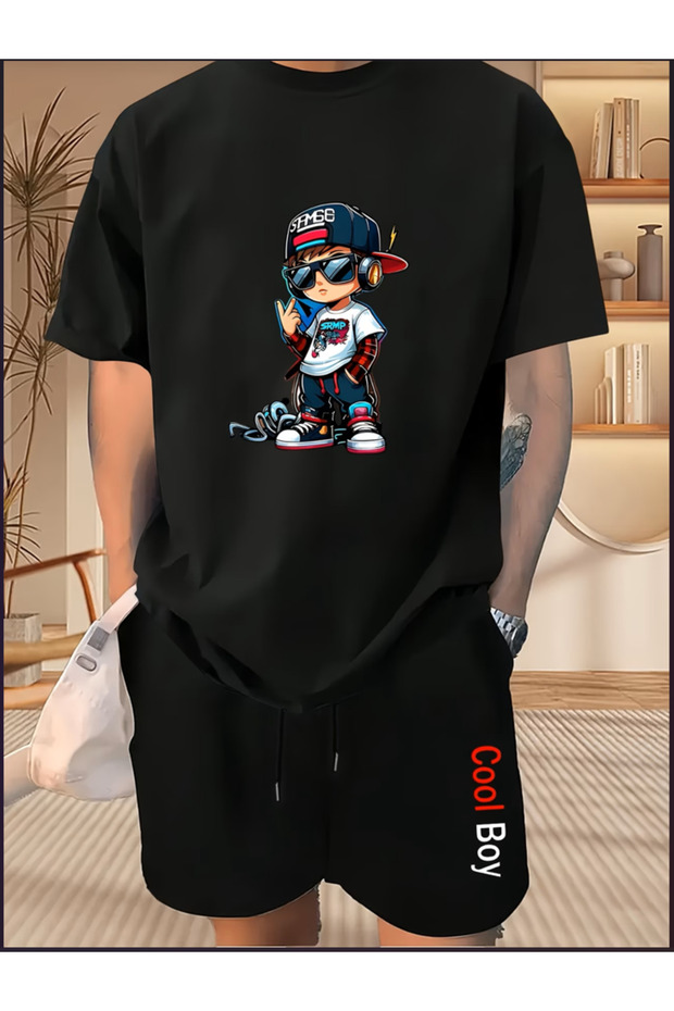 Men's colorful custom printed shorts t-shirt set
