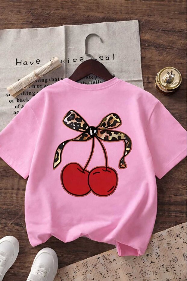 Ribbon Cherry Printed Unisex Children's T-Shirt 8Gh3