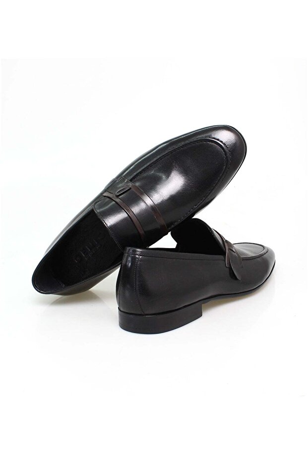 Black Color Laceless Genuine Leather Men's Shoes