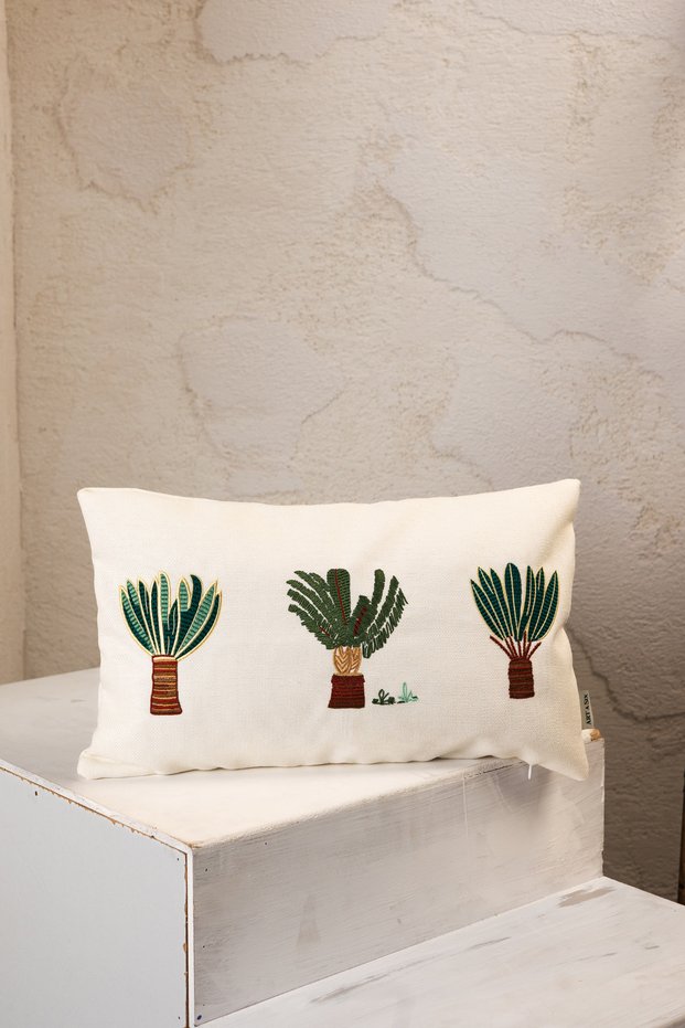 Decorative Throw Pillow - Embroidered Quiet Garden Patterned Embroidered Throw Pillow