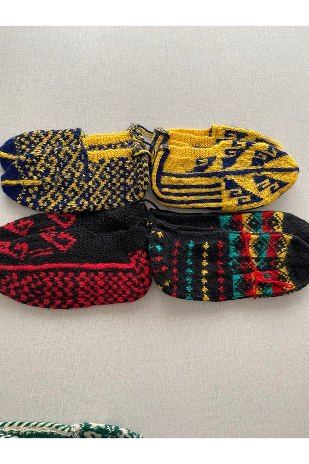Hand-Knitted Patterned Colorful Booties with Dowry Decoration 4 Pieces Size 36-40