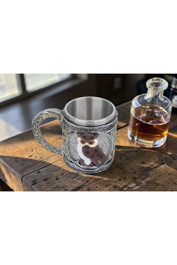 3D Owl Design Mug with Stainless Steel Inner Chamber and Handle Decorative Cup 400 Ml.