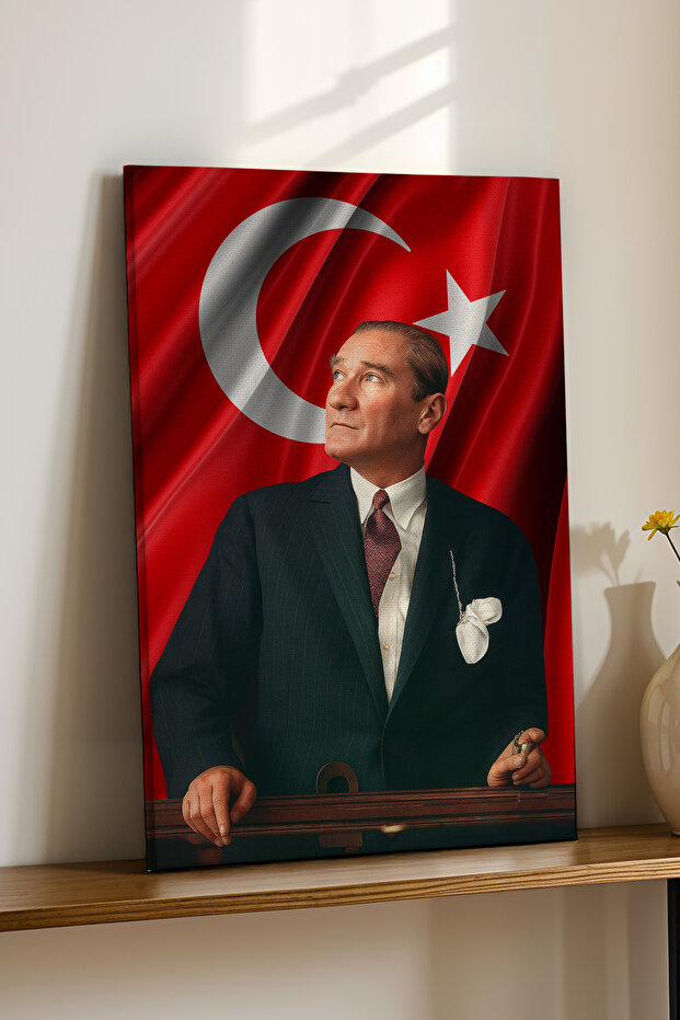 KECİBOMS Kaliteli Türk Bayraklı Mustafa Kemal Atatürk Tablosu
