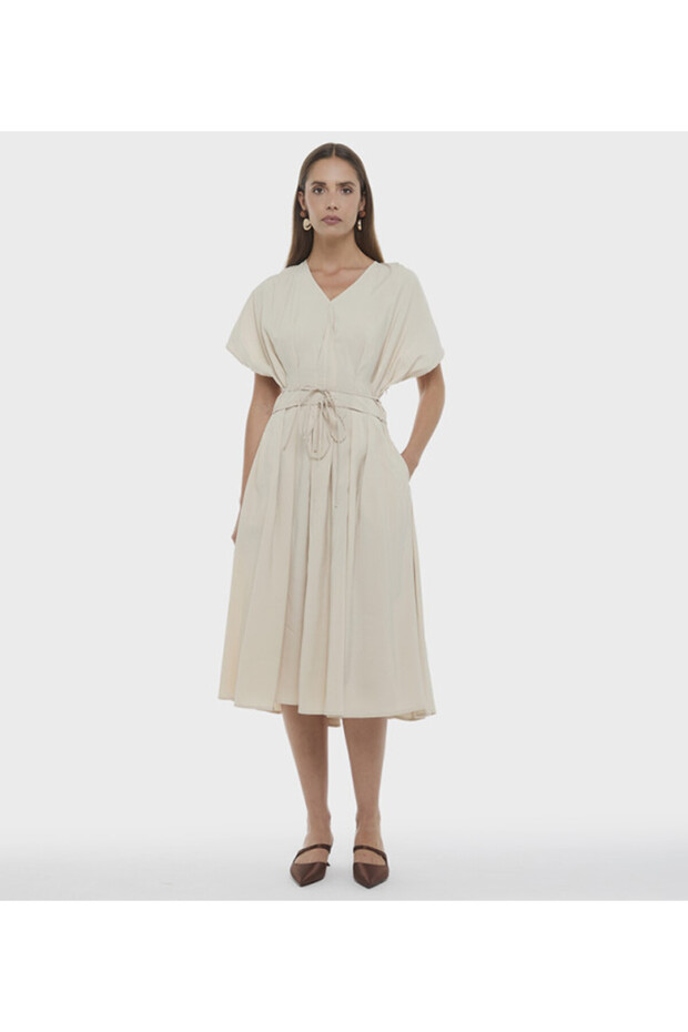 Solid Beige Women Maxi Dress